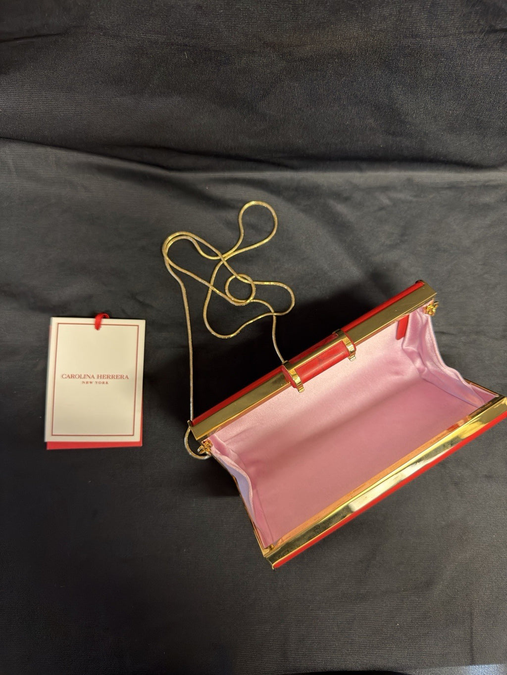 Carolina Herrera Scala Insignia Small Clutch Red/Gold w Chain Strap (view 10)