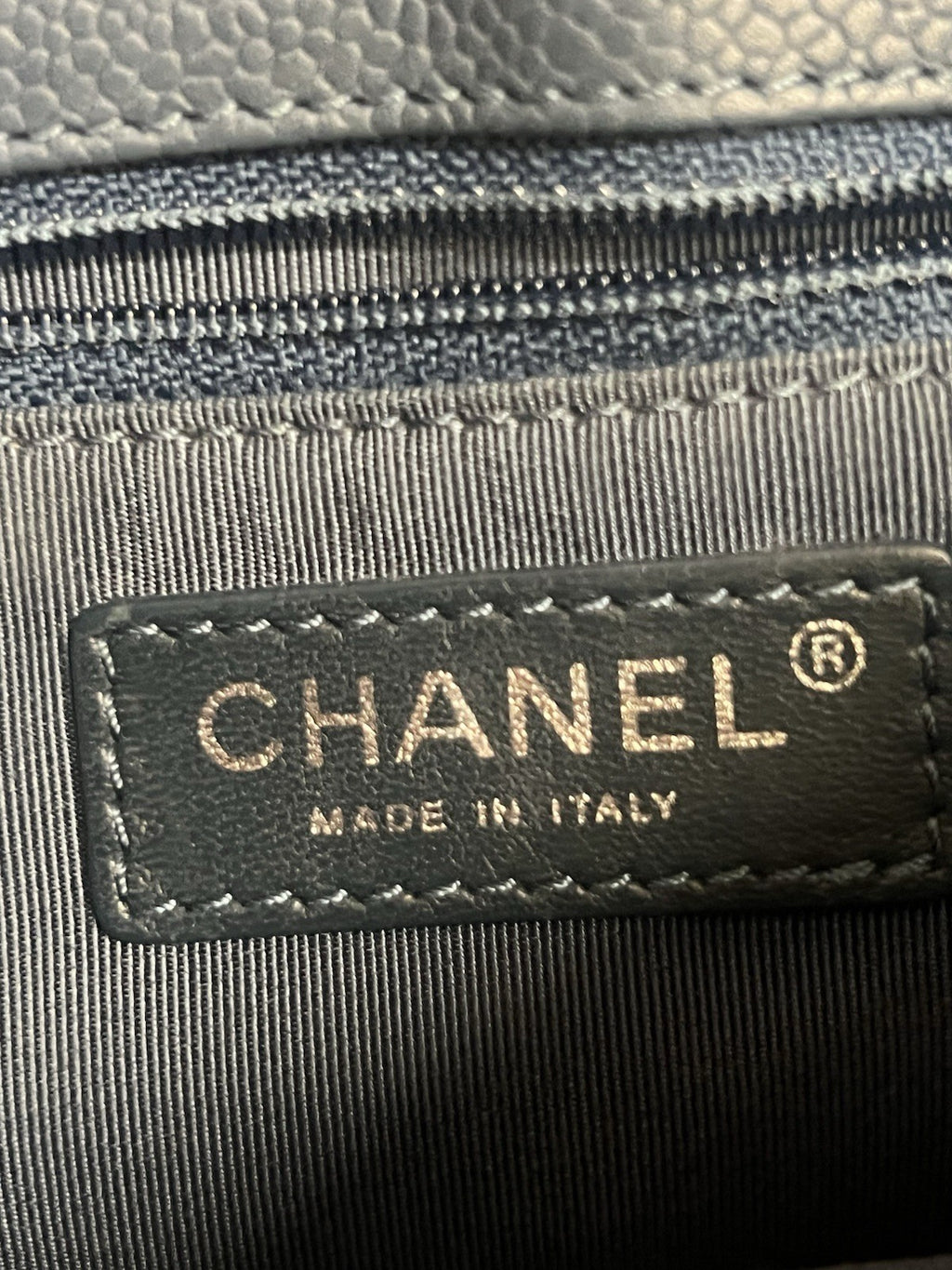 Chanel Small Crossbody Bag Qulted Leather W Chain Strap Blue & Dust Bag (view 18)