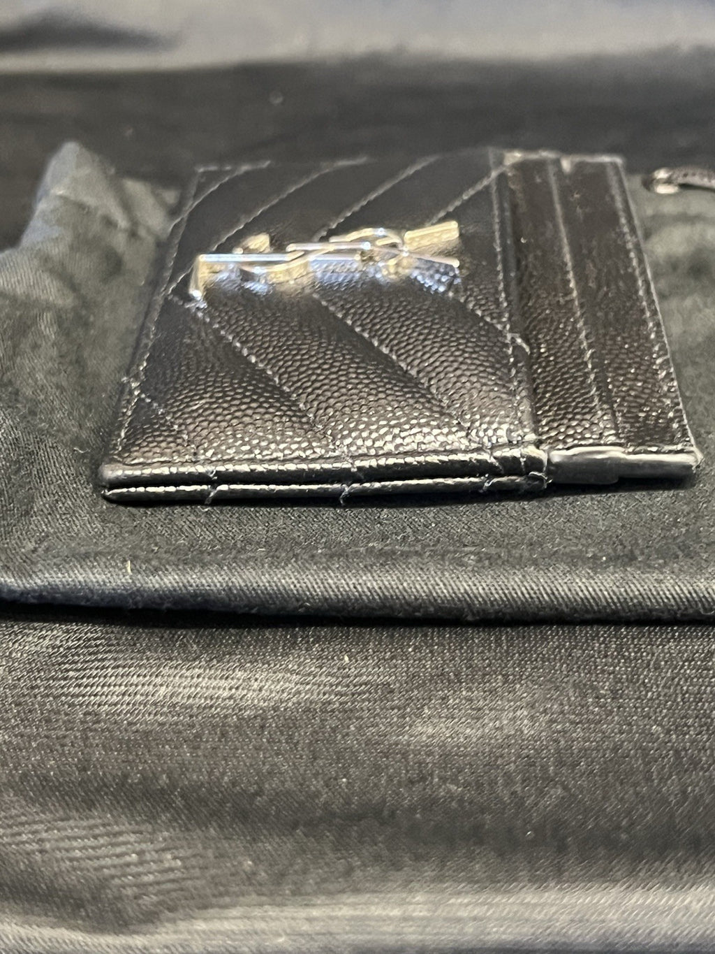 SAINT LAURENT YSL Leather Cassandre Matelasse Card Case Holder (Black/Silver) (view 6)