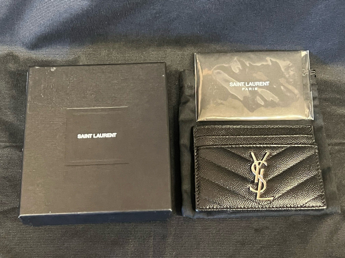 SAINT LAURENT YSL Leather Cassandre Matelasse Card Case Holder (Black/Silver) (view 12)