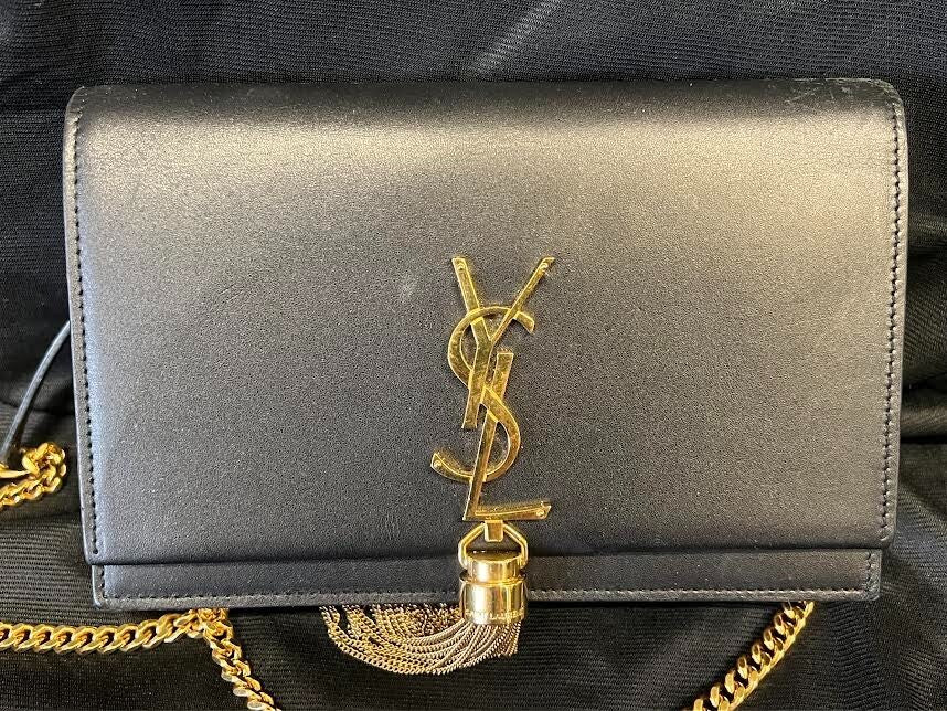 Saint Laurent Classic KATE Monogram Tassel Chain Wallet Leather BLACK/GOLD (view 1)