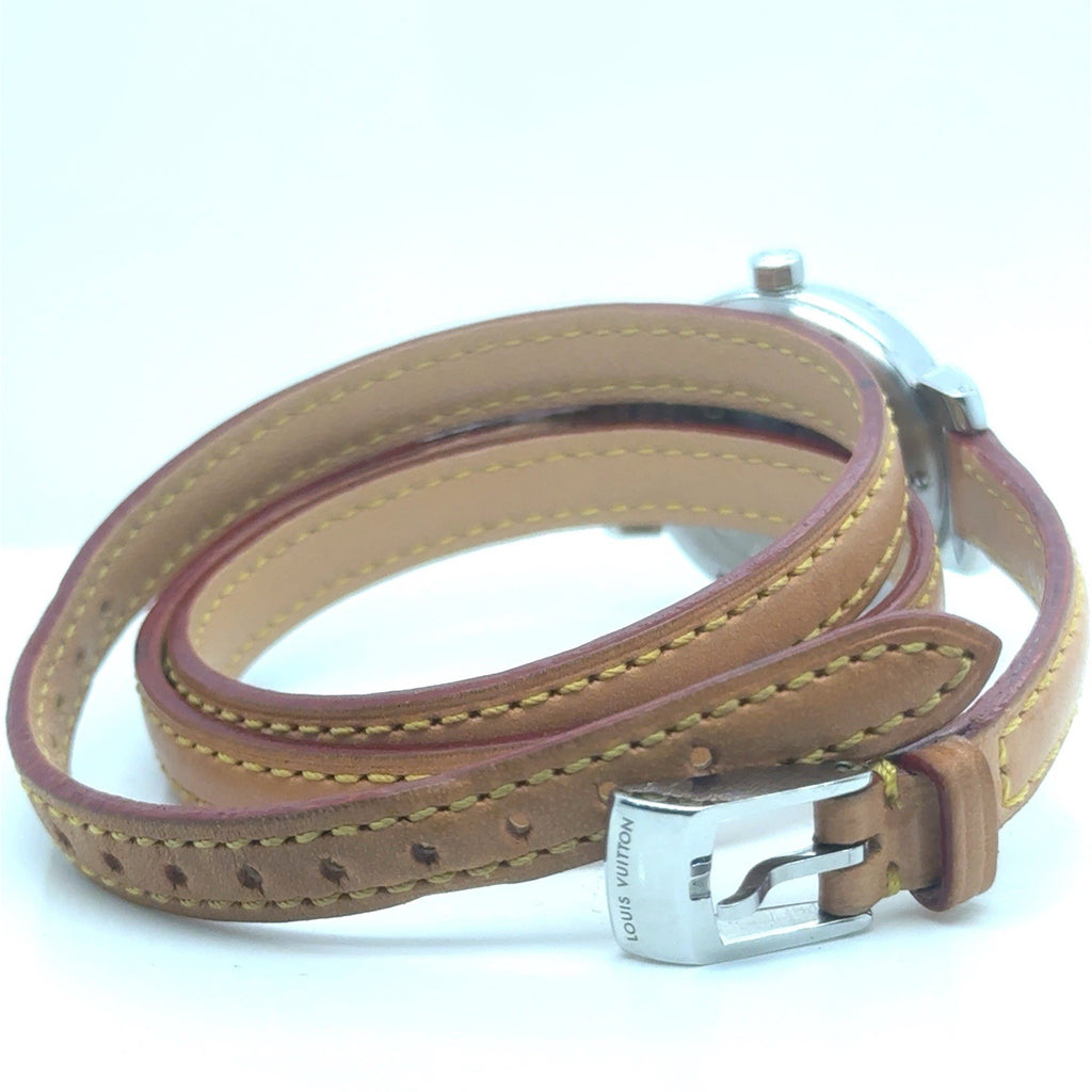 Louis Vuitton Tambour Triple Tour Watch Brown Dial Tan Leather Wrap Strap 28MM (view 5)