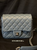 Chanel Small Crossbody Bag Qulted Leather W Chain Strap Blue & Dust Bag (view 1)
