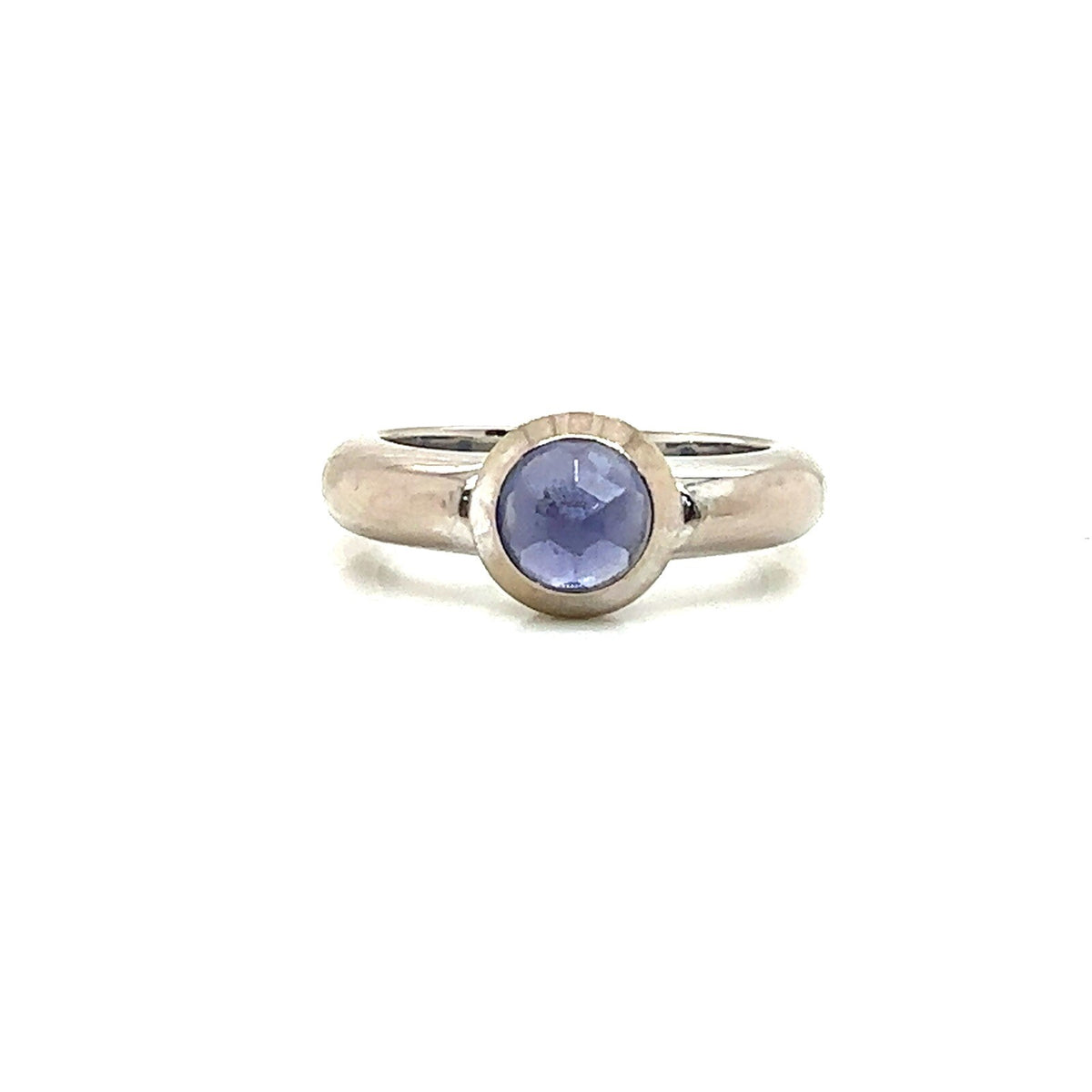 Tiffany & Co. France 18k White Gold & Amethyst Bezel Set Solitiare Ring Size 6.5 (view 1)