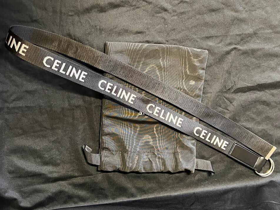 CELINE DOUBLE RING BLACK JAQUARD/CALFSKIN BELT FITS 80-100cm5