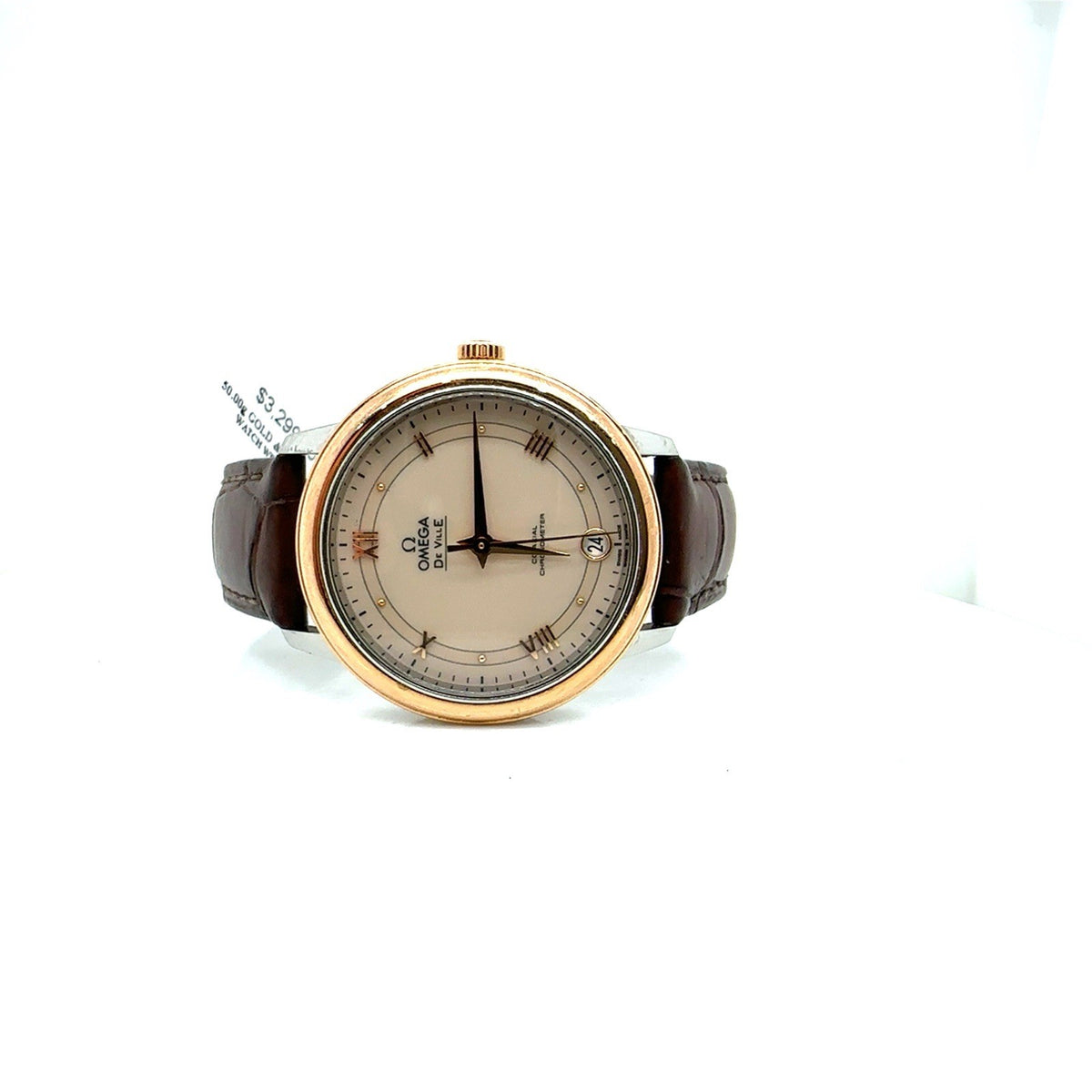 Omega Prestige Deville Rose Gold Steel Automatic Watch Leather W/ Card (view 1)