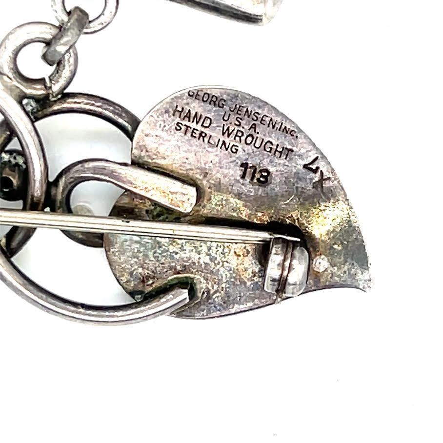 GEORG JENSEN STERLING SILVER HAND WROUGHT LEAF DANGLE LOCKET BROOCH PIN #113 — view 4