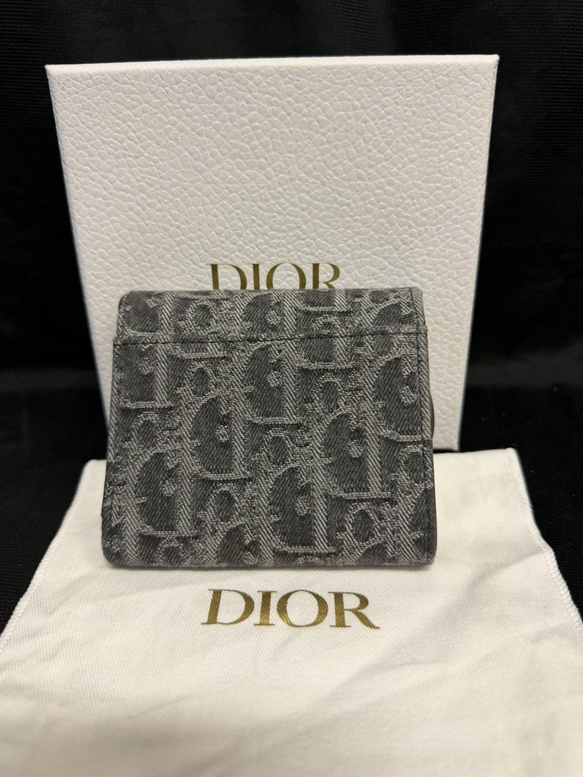 Christian Dior Lotus Saddle Wallet Tri-Fold Blue Jacquard Gold Hardware1