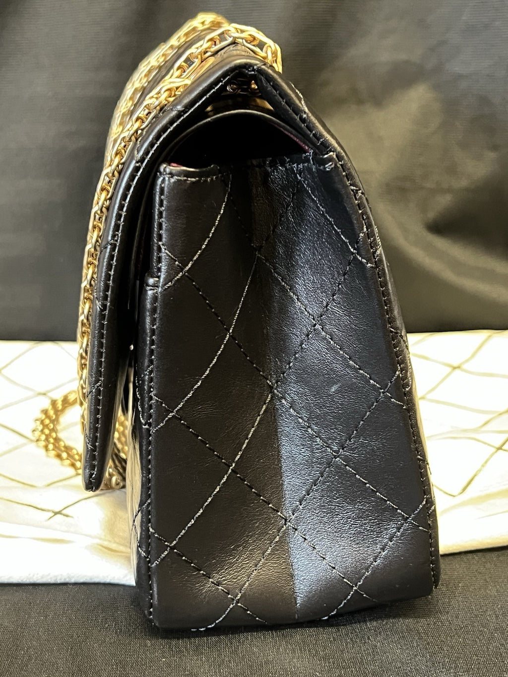 Chanel Large 2.55 Handbag Aged Calfskin & Gold-tone Metal Black & Organizer (view 3)
