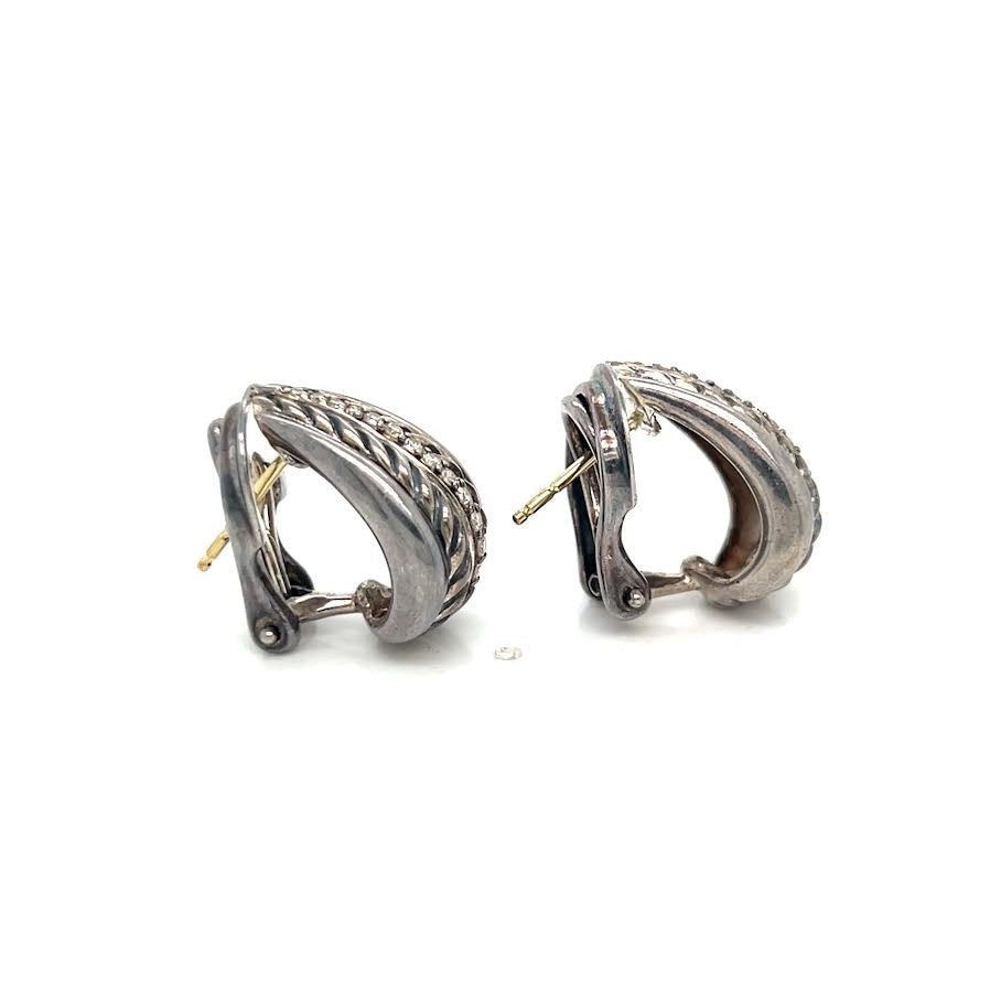 DAVID YURMAN DIAMOND STERLING SILVER 925/18K GOLD HOOP EARRINGS — view 4
