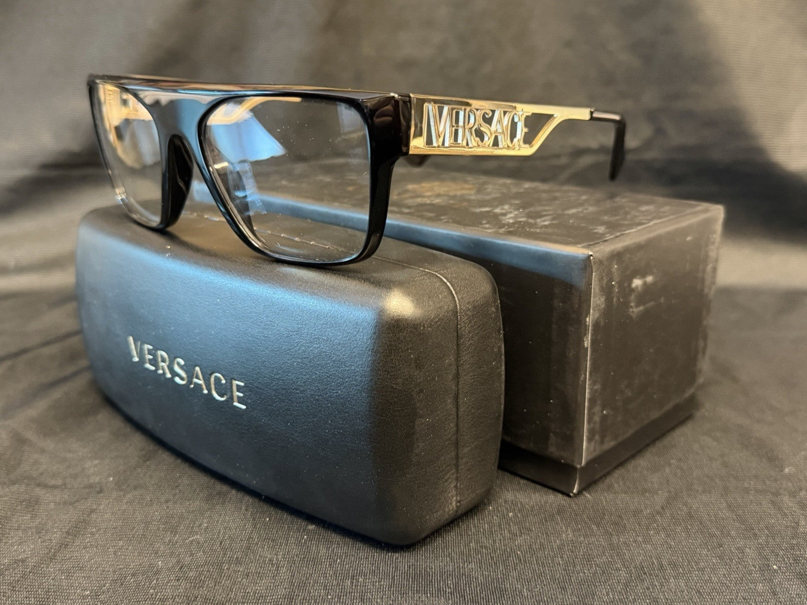 Versace Rectangle Eyeglasses VE 3326U GB1 Black/Gold Frame, Demo Lens 145mm — view 7