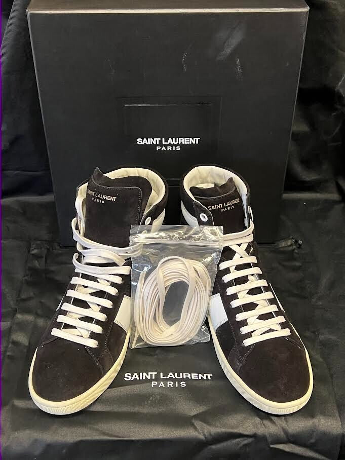 Saint Laurent SL/O2H High Top Sneakers Black and White Suede Size 39 (us 6) (view 21)