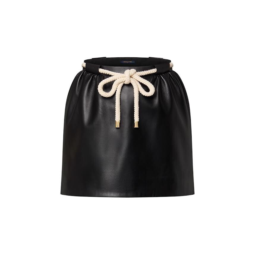 LOUIS VUITTON MINI LEATHER SKIRT WITH ROPE BELT BLACK SIZE 38/US 4-6 1AGHS10