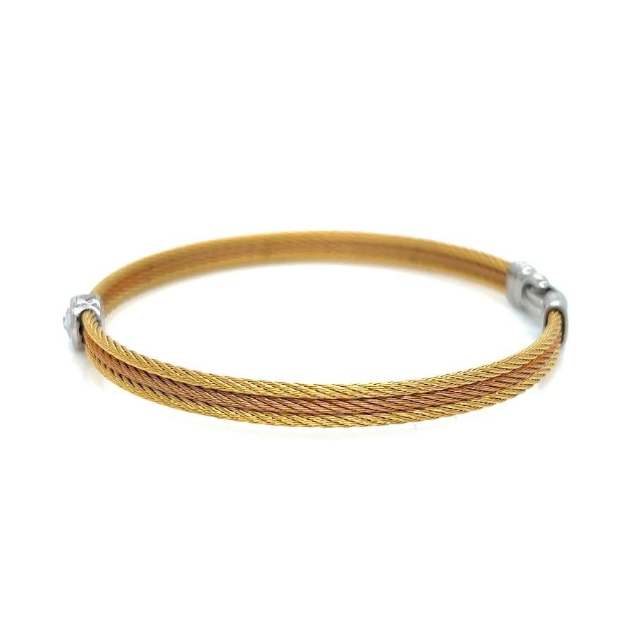 Alor Single Round Classic Stackable Bracelet 6.5 in Stainless Steel, 14K Gold (view 4)