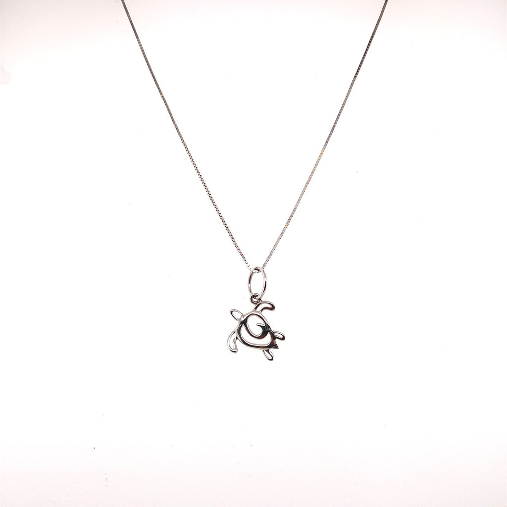 HAKU brand 14K White Gold box chain 17 inch and turtle charm (view 1)
