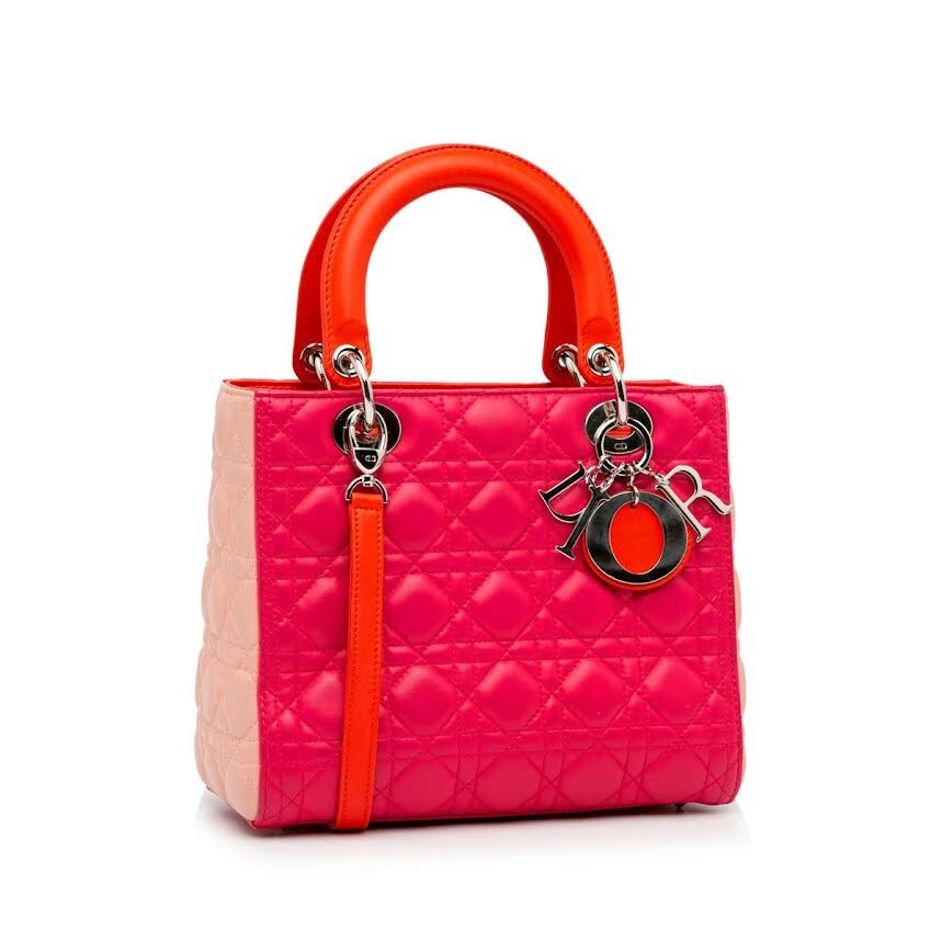 CHRISTIAN DIOR TRI COLOR LADY DIOR MEDIUM TOP HANDLE BAG W REMOVABLE STRAP — view 2