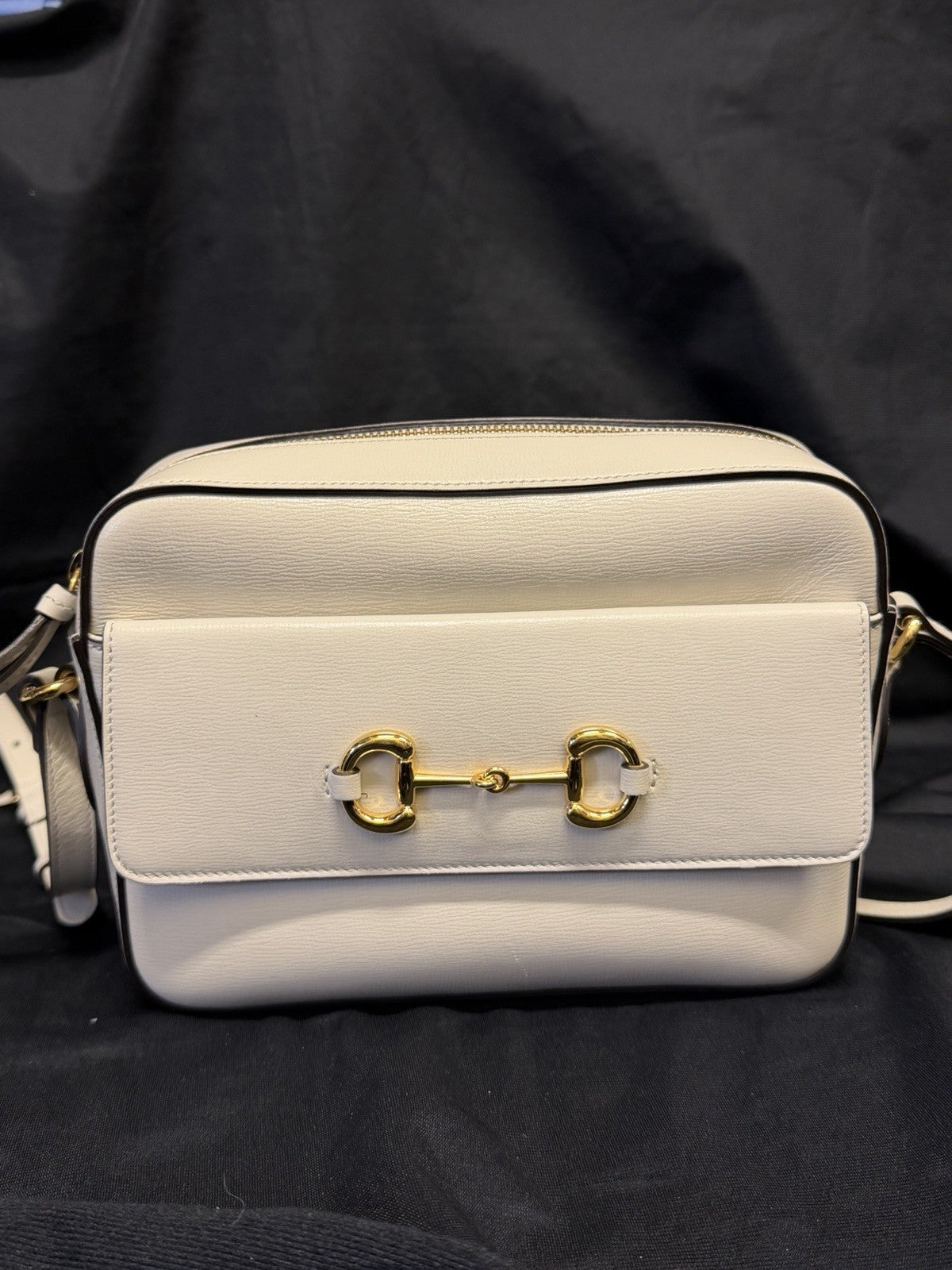 Gucci Horsebit 1955 Crossbody Bag Adjustable Strap Cream Leather, Gold Hardware — view 3