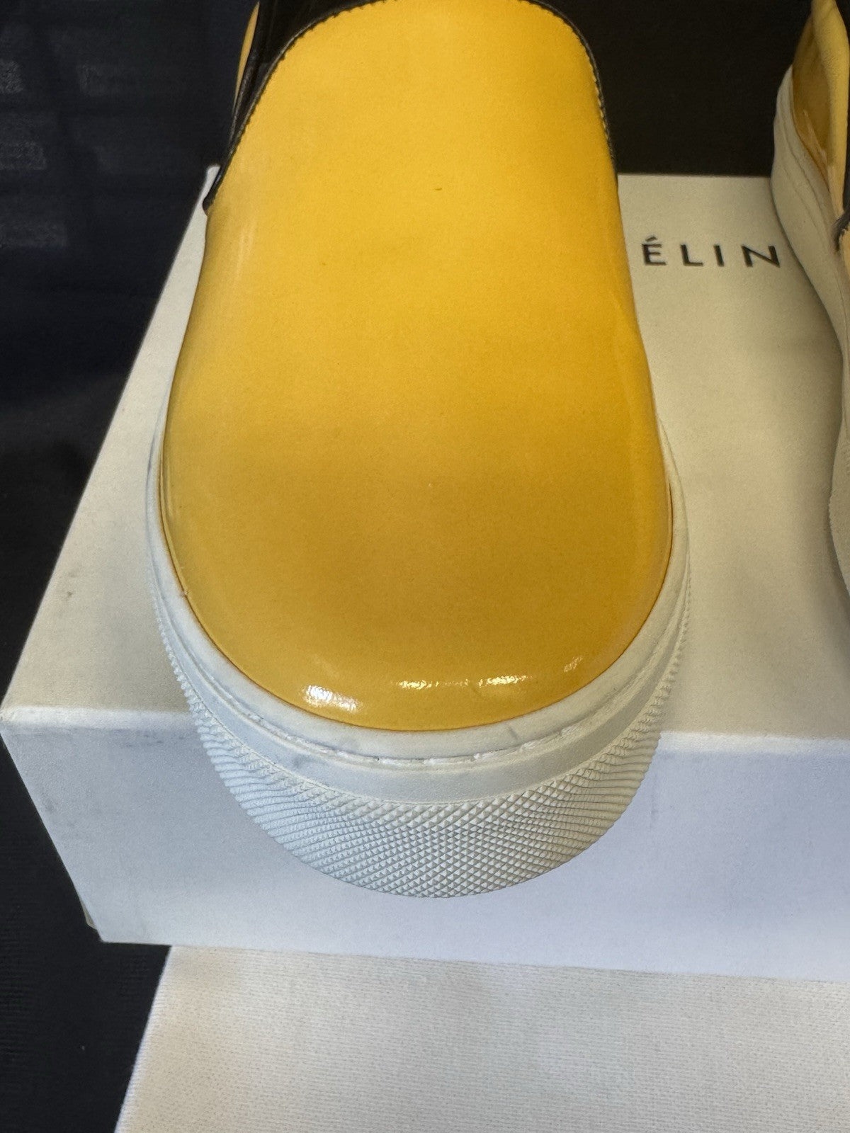 CELINE YELLOW LEATHER SLIP ON SNEAKERS 345131 SIZE EU 38.5/ US 8.53
