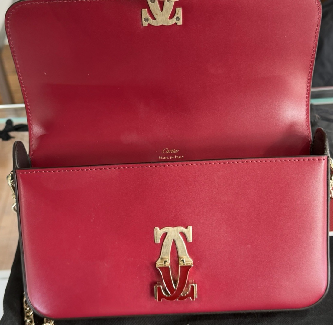 Cartier Mini Bag, C de Cartier Cherry Red Calfskin Gold Hardware Chain Strap (view 7)