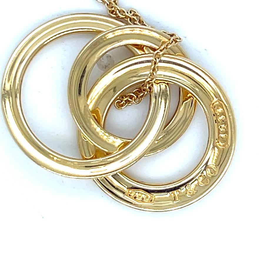 TIFFANY & CO. 1837 INERLOCKING CIRCLE PENDANT NECKLACE 18K YELLOW GOLD 18 in — view 4
