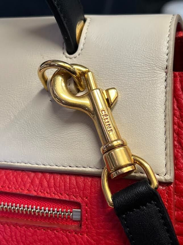 Celine Elephant Calfskin Mini Tri-color Belt Bag Vermillion W Removable Strap (view 8)