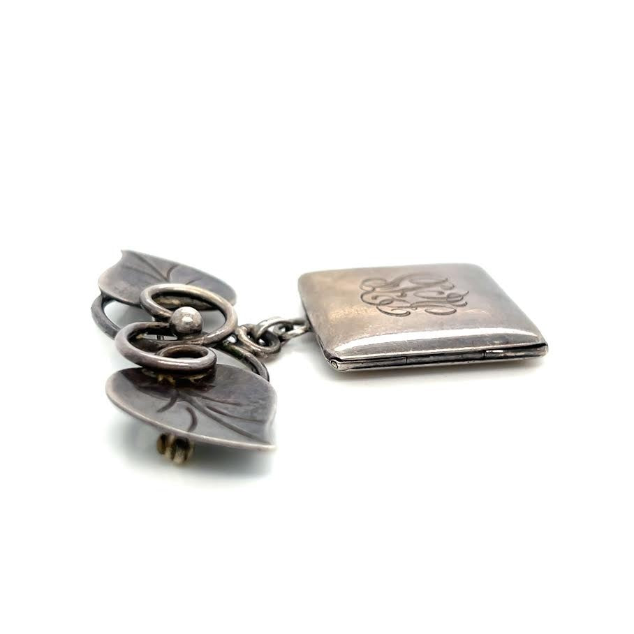 Georg Jensen Sterling Silver Hand Wrought Leaf Dangle Locket Brooch Pin #113 (view 8)