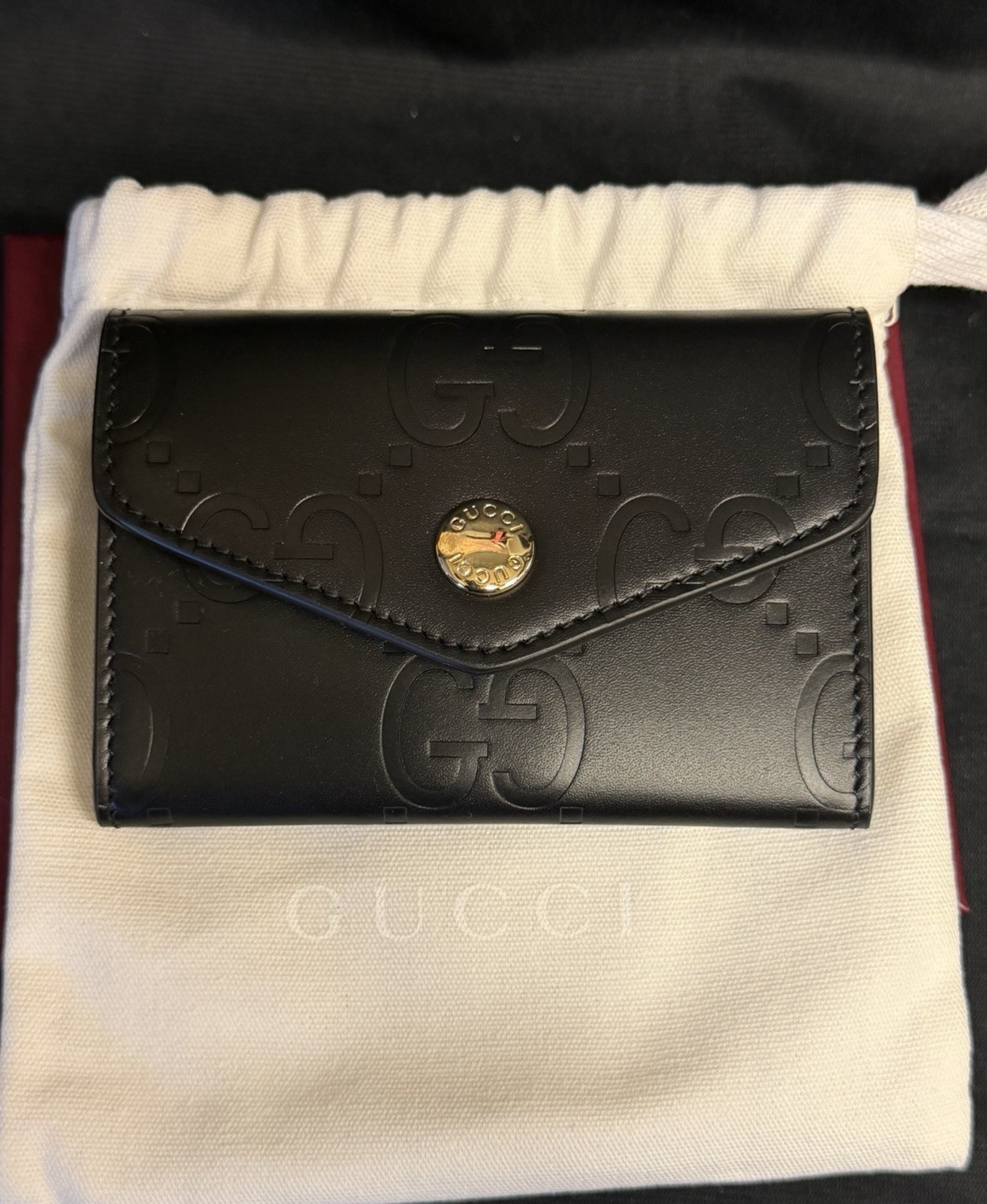 Gucci GG Emblem Card Case Black Leather Gold Hardware1
