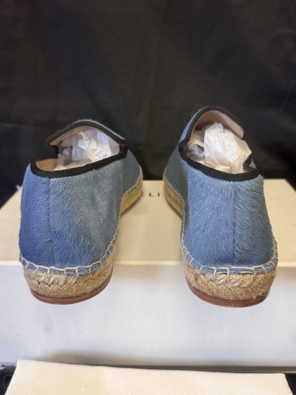 CELINE PLUMBEO ESPADRILLE 335009 SIZE US 8/ EU 38 BLUE PONY-HAIR LOAFERS3