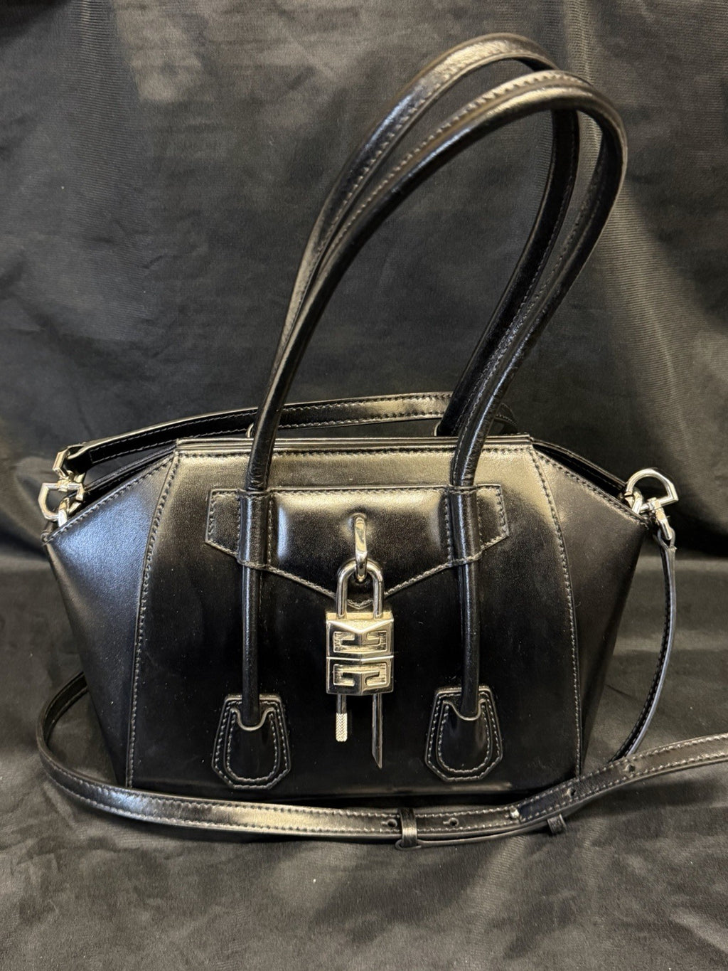 Givenchy Mini Antigona Lock Leather Satchel with Crossbody Strap Black (view 15)