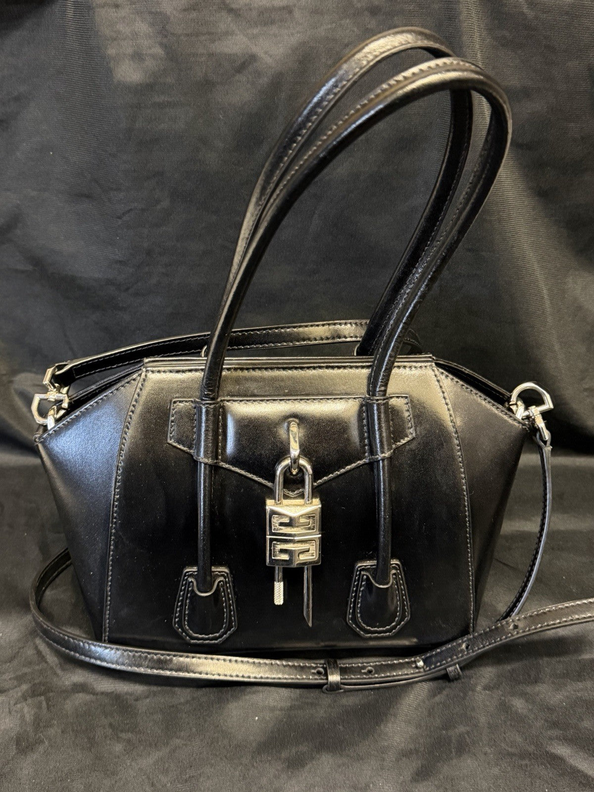 Givenchy Mini Antigona Lock Leather Satchel with Crossbody Strap Black (view 15)