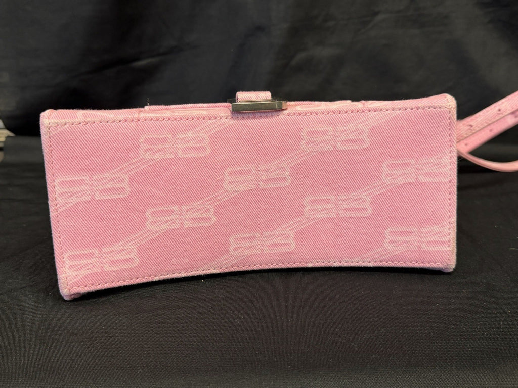 Balenciaga Hourglass Small Handbag BB Monogram Denim Pink Removable Strap (view 5)