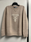 PRADA CASHMERE WOOL PRADA LOGO CREW-NECK SWEATER DESERTO/DESERT BEIGE SIZE 420