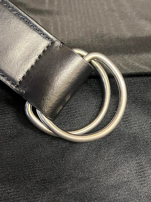 CELINE DOUBLE RING BLACK JAQUARD/CALFSKIN BELT FITS 80-100cm8