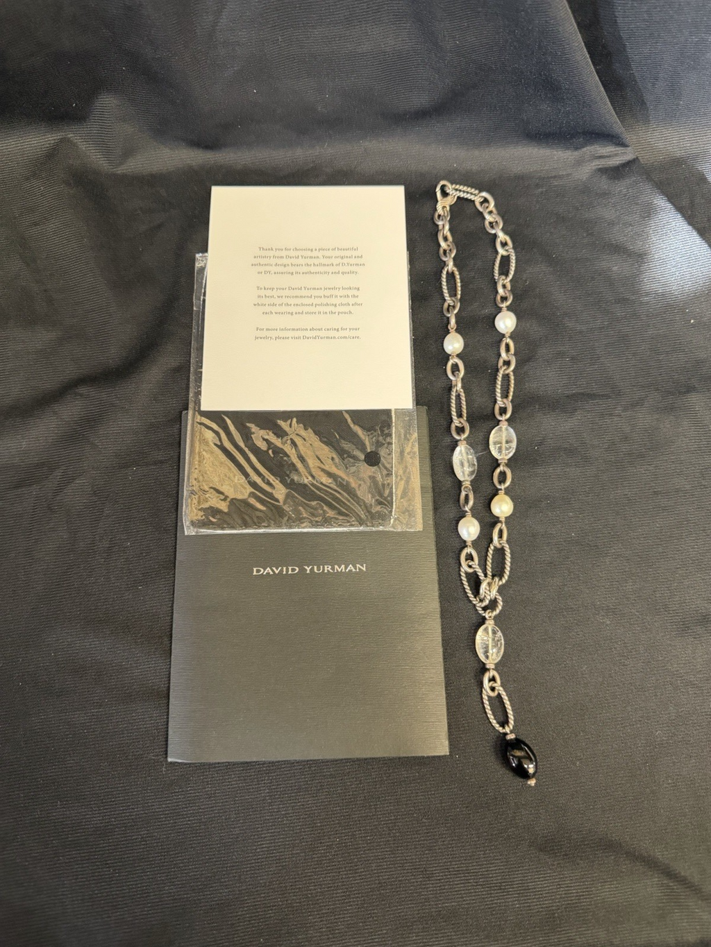 David Yurman Sterling Silver Pearl Onxy Chain Lariat Necklace 16 in/2.5 in drop — view 5