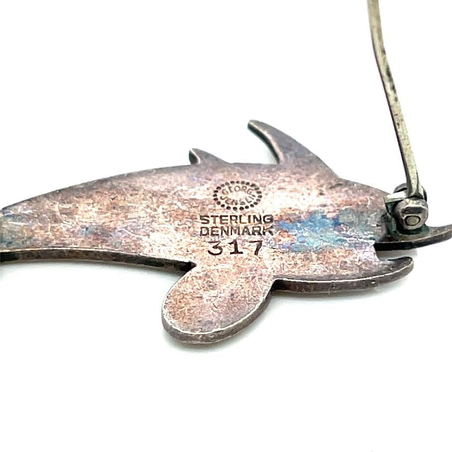 Georg Jensen Denmark Design #317 Sterling Silver Two Dolphin Vintage Brooch Pin (view 7)