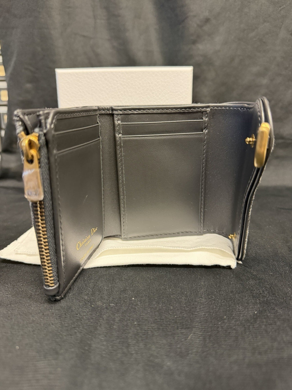 Christian Dior Lotus Saddle Wallet Tri-Fold Blue Jacquard Gold Hardware3