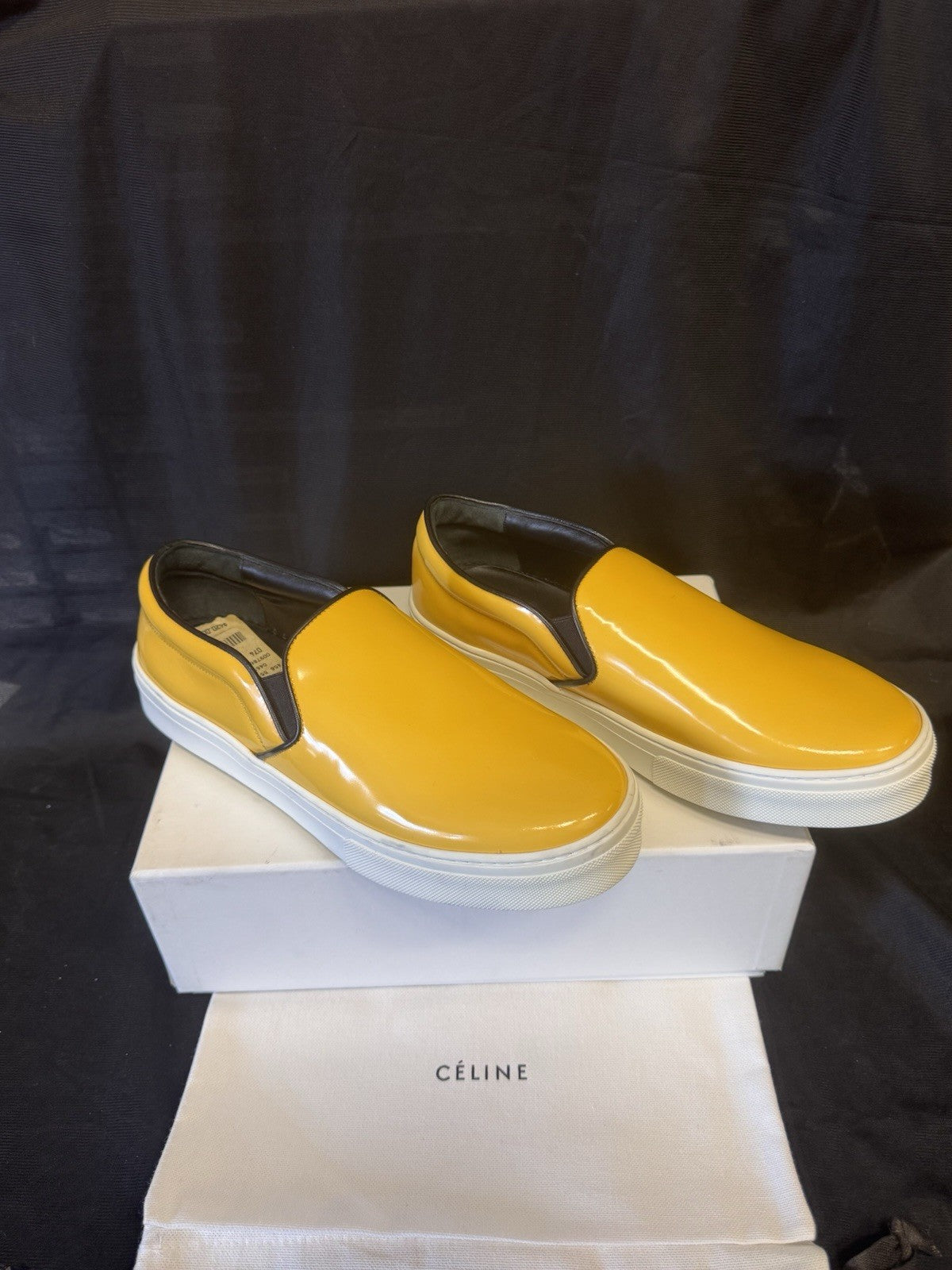CELINE YELLOW LEATHER SLIP ON SNEAKERS 345131 SIZE EU 38.5/ US 8.51