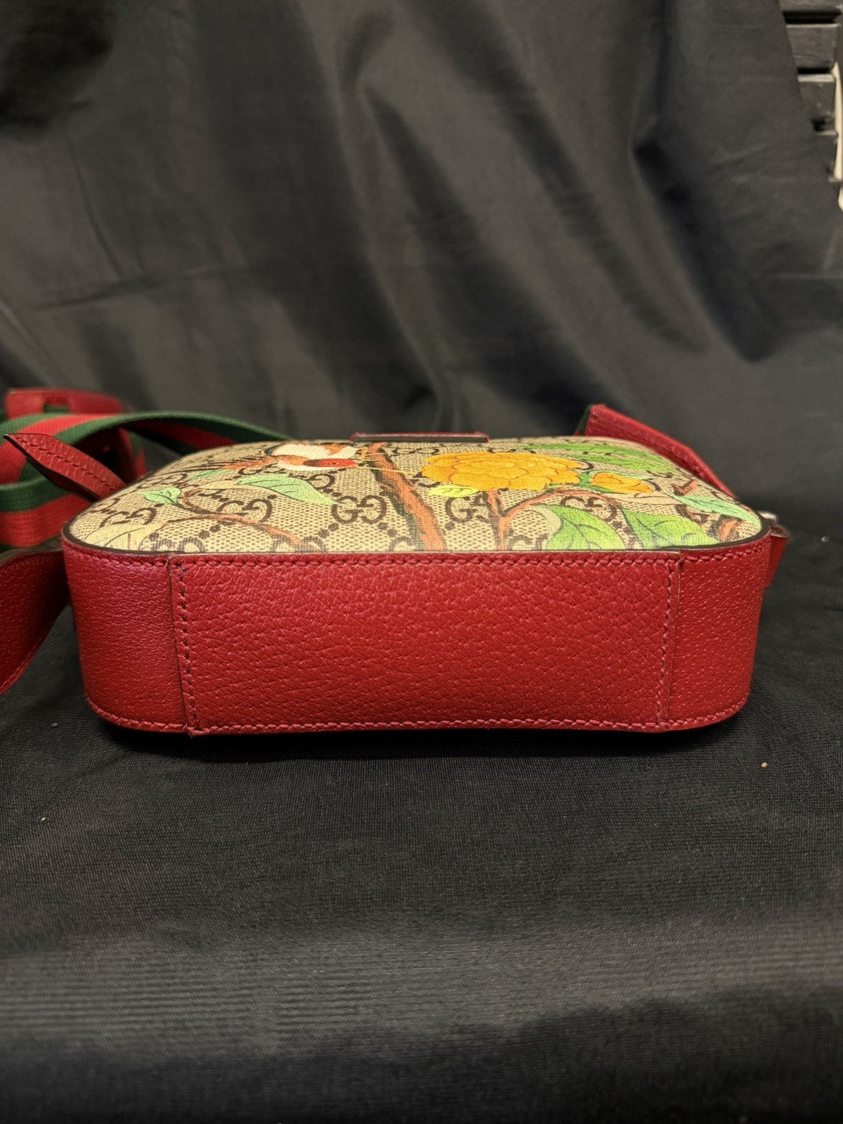 Gucci GG Supreme Tian Coated Canvas Crossbody Red Trim, Bird/Floral Pattern — view 5