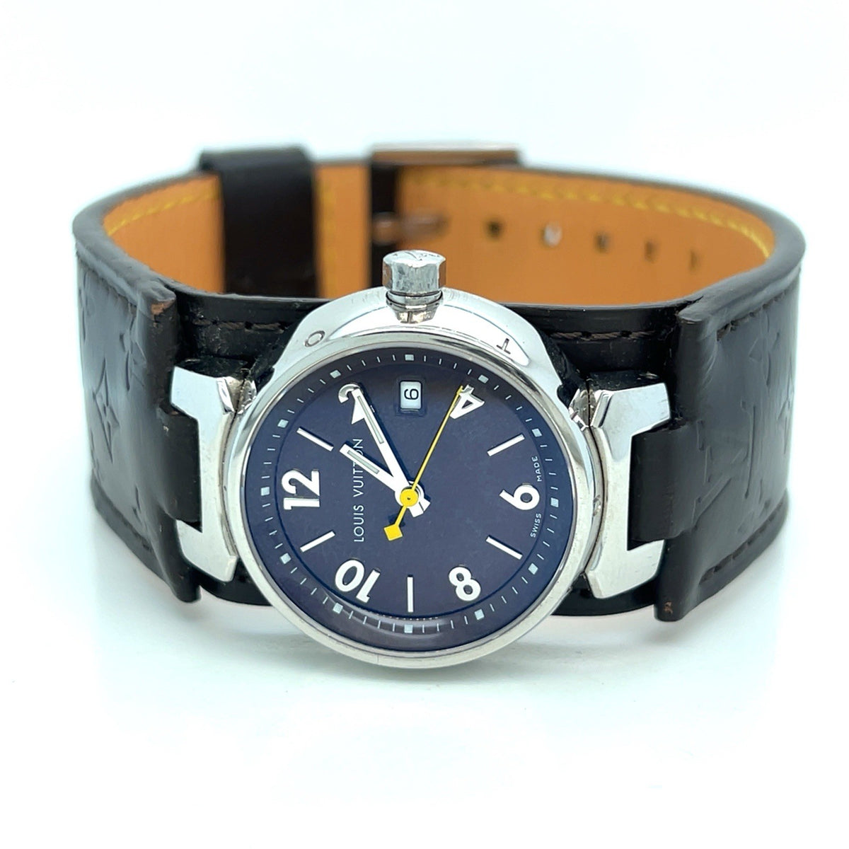 Louis Vuitton Tambour Watch Brown Stainless Steel Leather 28mm Q1211 (view 2)