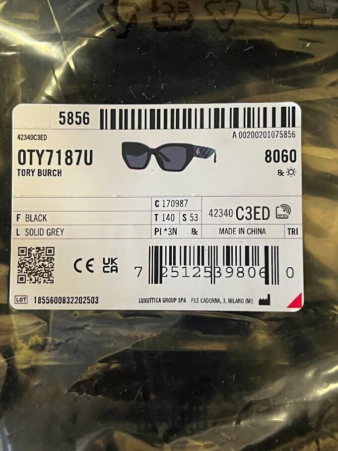 TORY BURCH SUNGLASSES TY7187U 170987 BLACK FRAME SOLID GREY LENS 140mm — view 10
