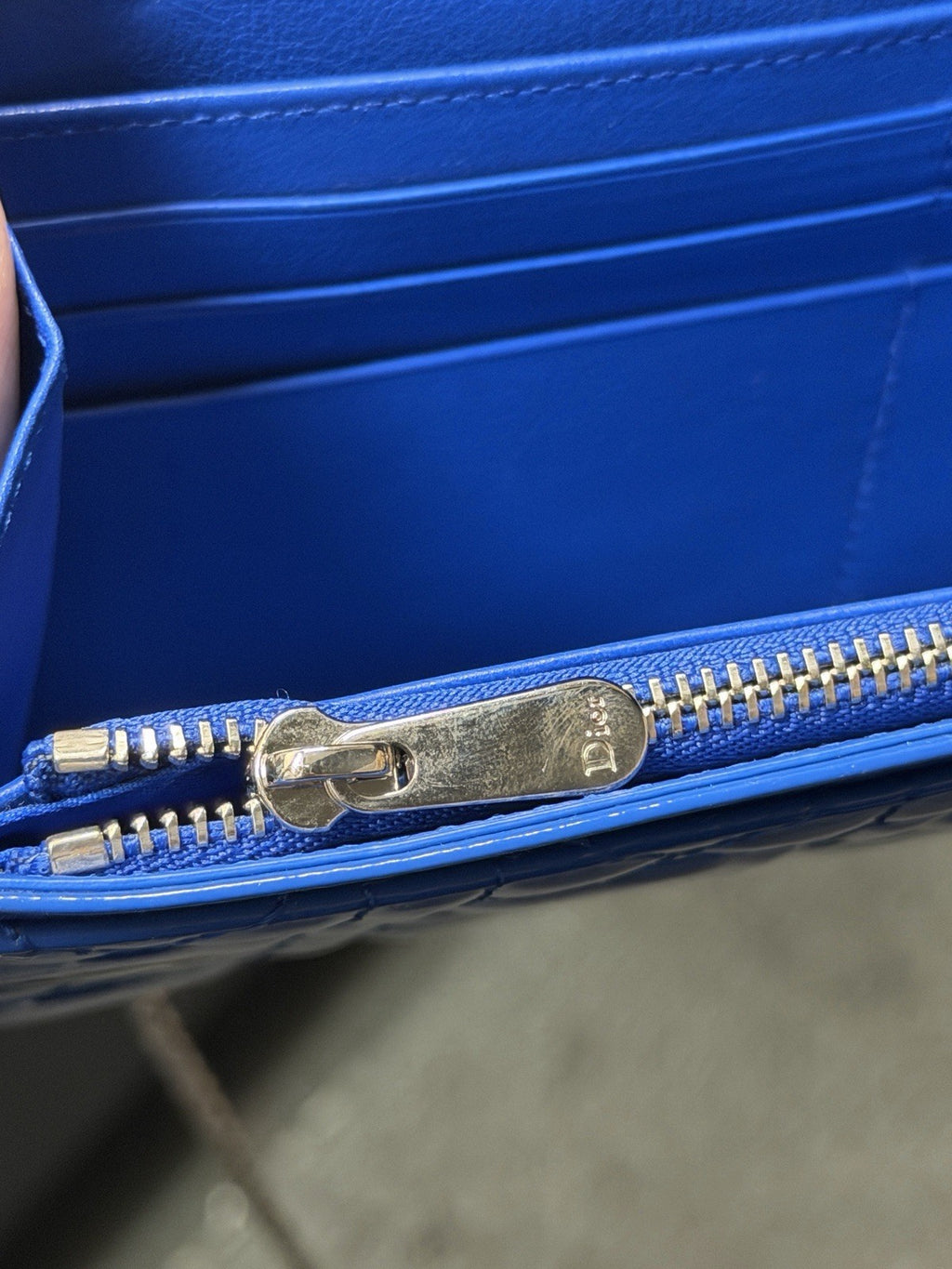 Christian Dior Lady Dior Pouch Wallet on Chain Patent Leather Blue/Silver — view 16