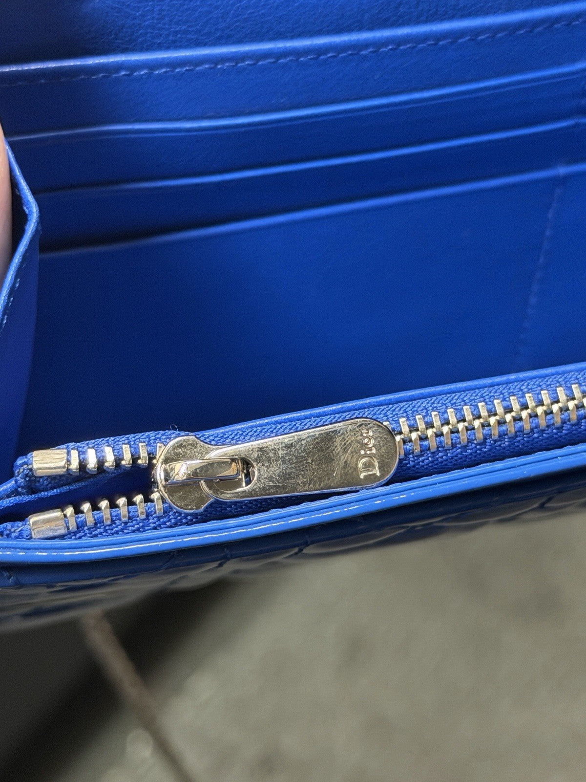 Christian Dior Lady Dior Pouch Wallet on Chain Patent Leather Blue/Silver — view 16