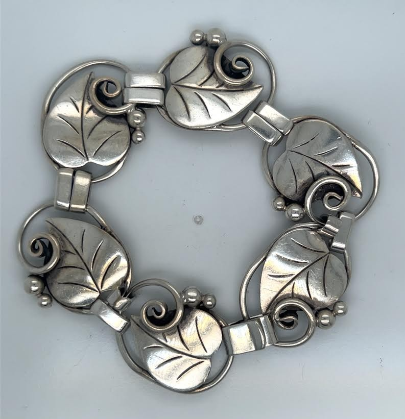 Alphonse Lapaglia Designed Sterling Silver Leaf Bracelet Vintage 7.5 in (view 1)