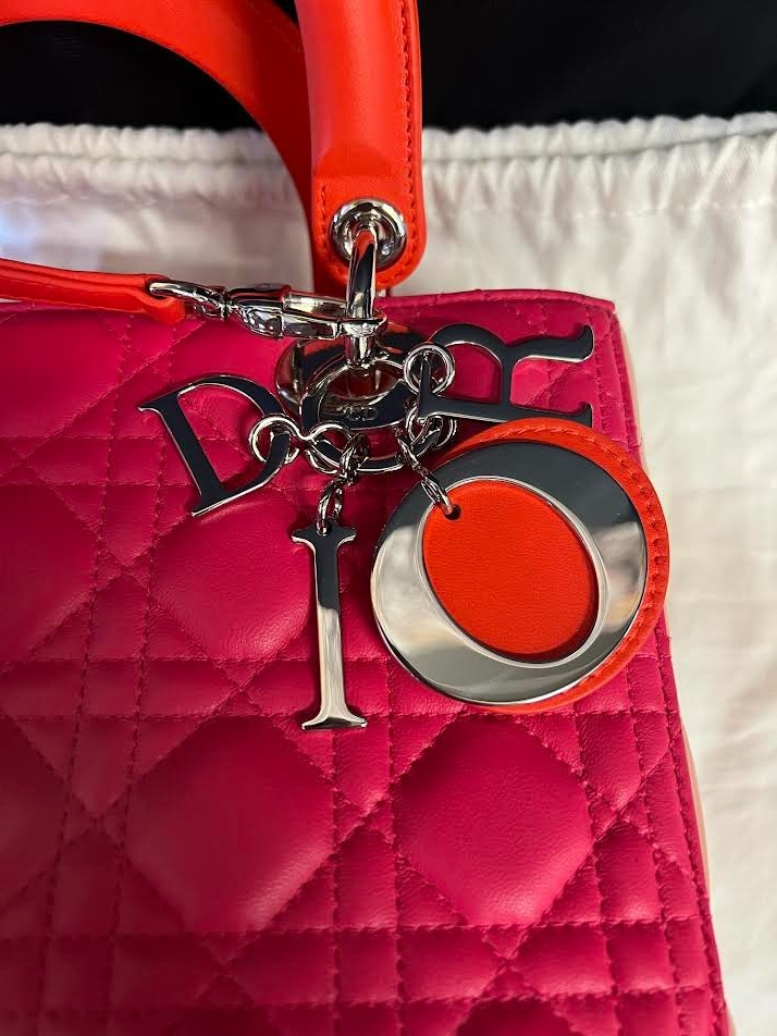 Christian Dior Tri Color Lady Dior Medium Top Handle Bag W Removable Strap (view 9)