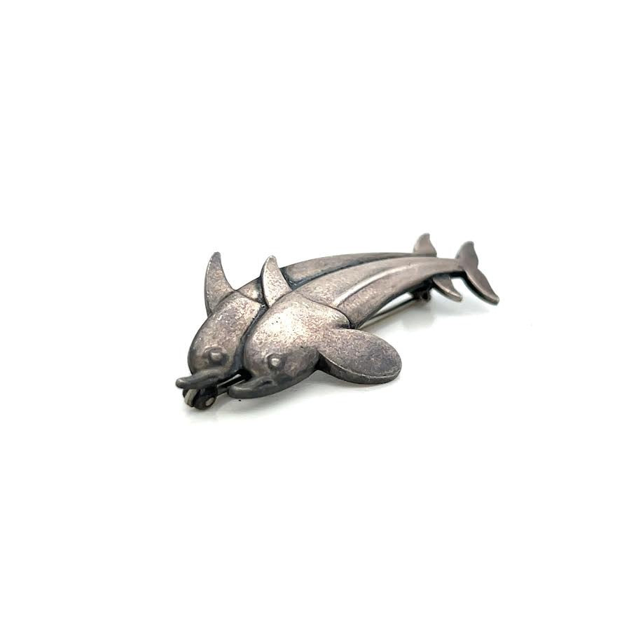 Georg Jensen Denmark #317 Sterling Silver Two Dolphin Jumping Vintage Brooch — view 2