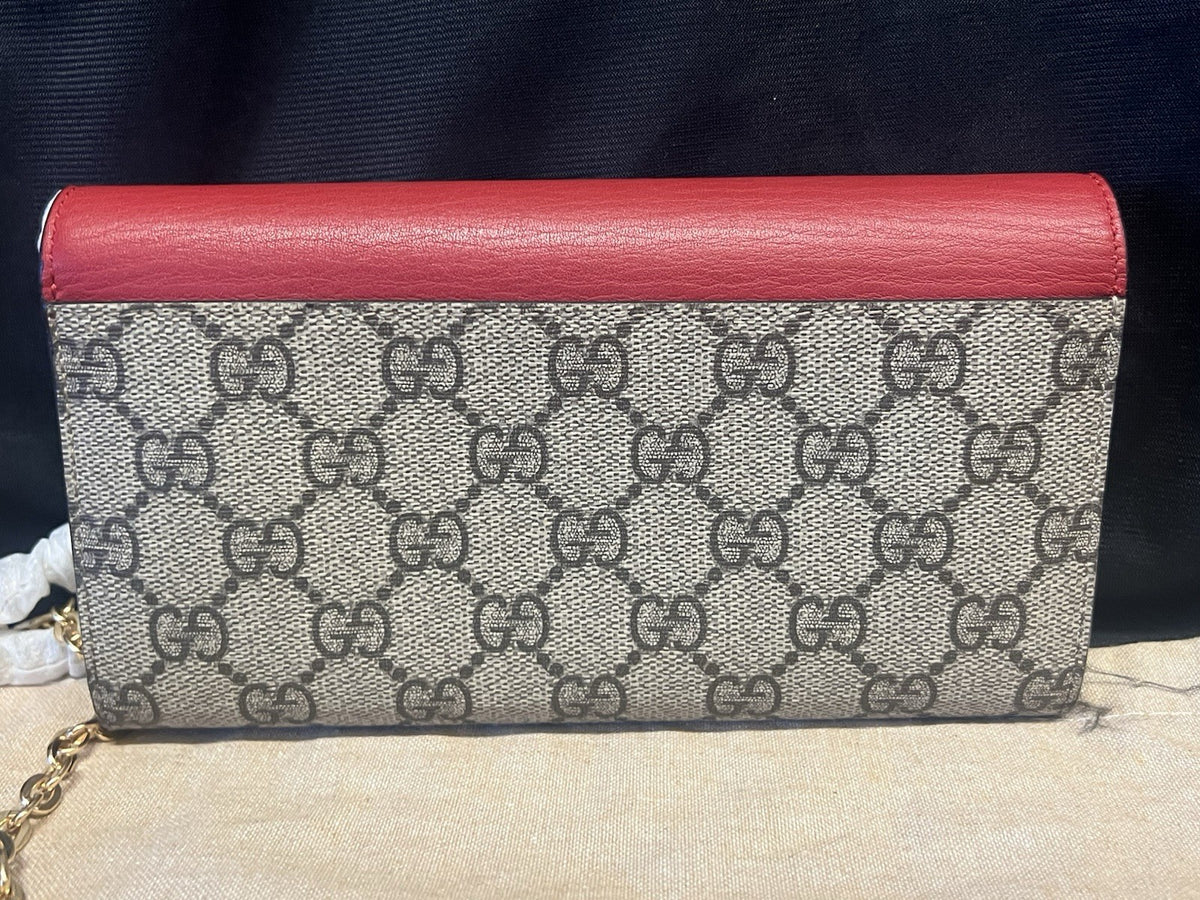 Gucci Red GG Supreme Long Wallet Clutch Removable Chain Straps Dust Bag and Box (view 6)