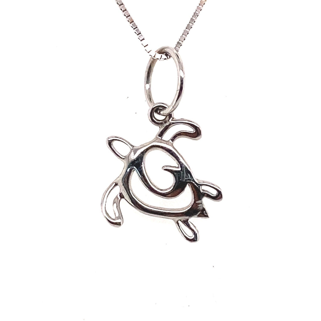 HAKU brand 14K White Gold box chain 17 inch and turtle charm (view 2)