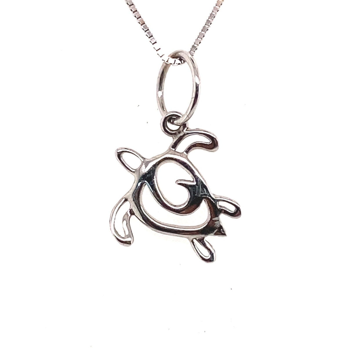 HAKU brand 14K White Gold box chain 17 inch and turtle charm (view 2)