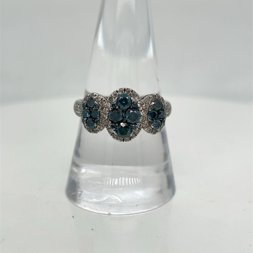 Effy 14K Solid White Gold Blue & White Diamond Ring Size 9 (view 2)
