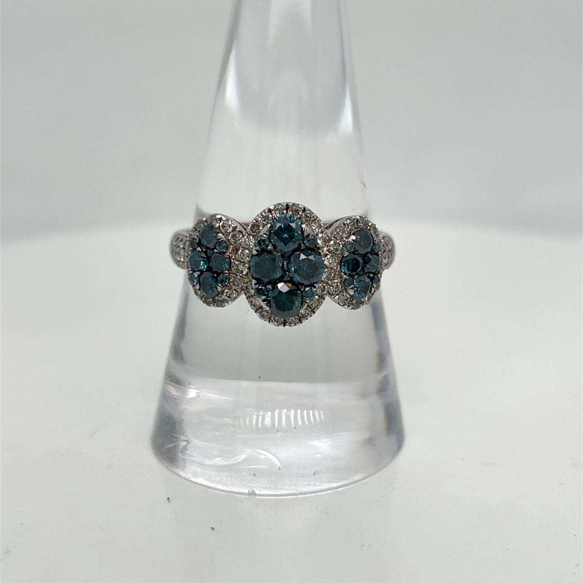 Effy 14K Solid White Gold Blue & White Diamond Ring Size 9 (view 2)